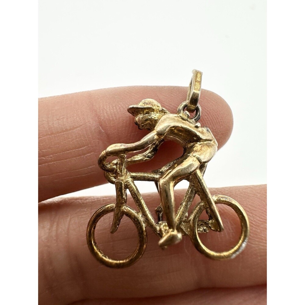 Vintage 3d Gold-Plated Sterling Silver Racing Cyclist Charm